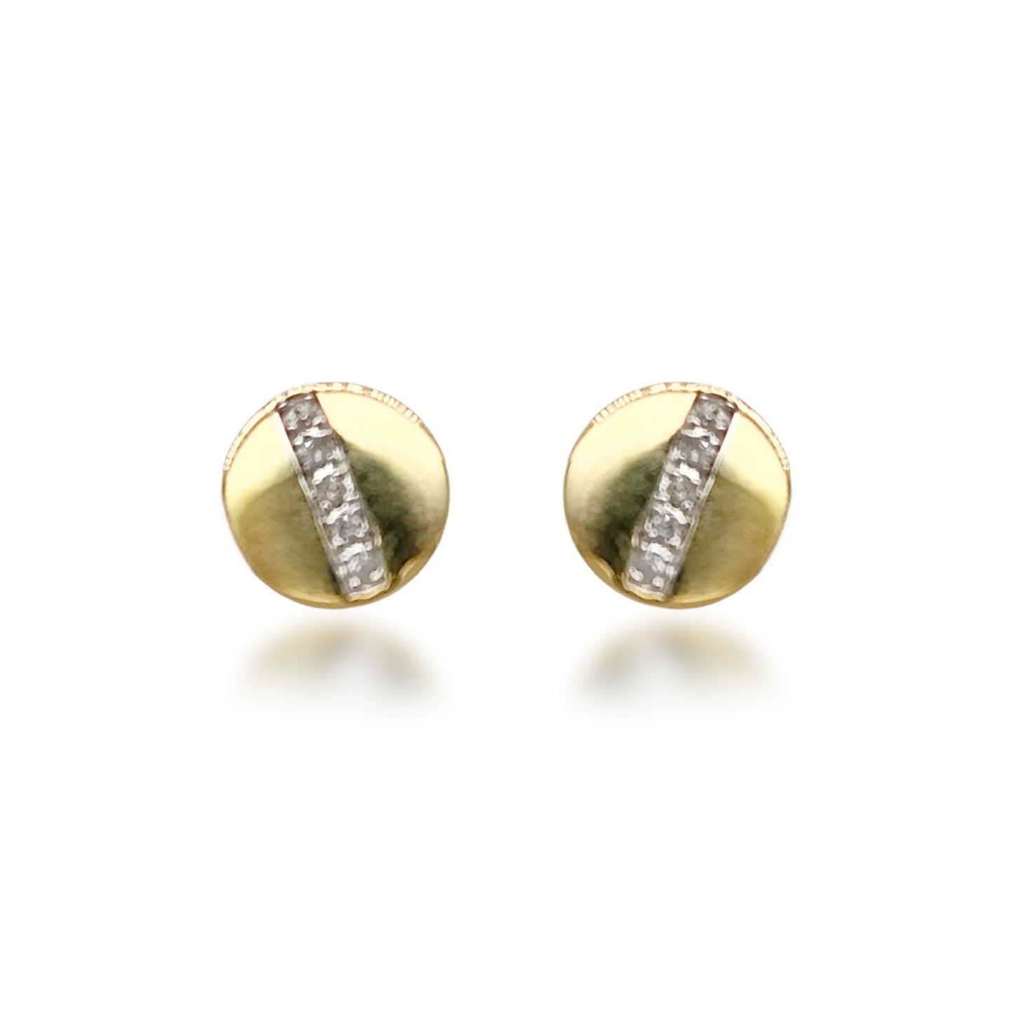 14K Gold Round With Diamond Strip Stud Earrings