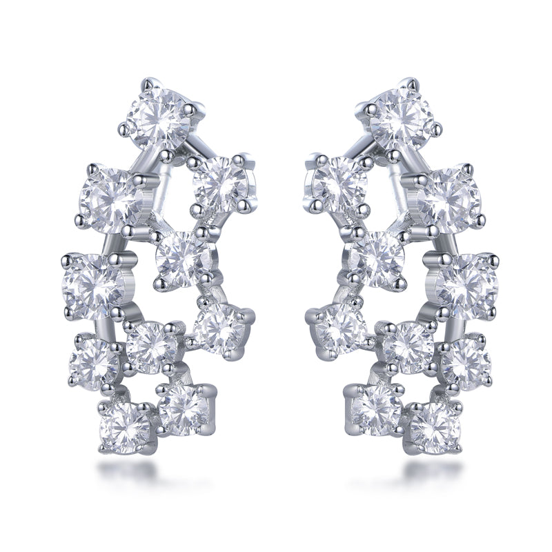 Rhodium Plated Sterling Silver 20 Stone Cluster Stud Earring