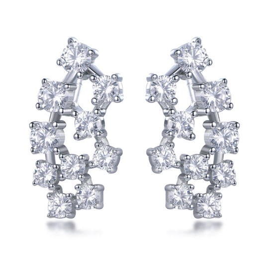 Rhodium Plated Sterling Silver 20 Stone Cluster Stud Earring