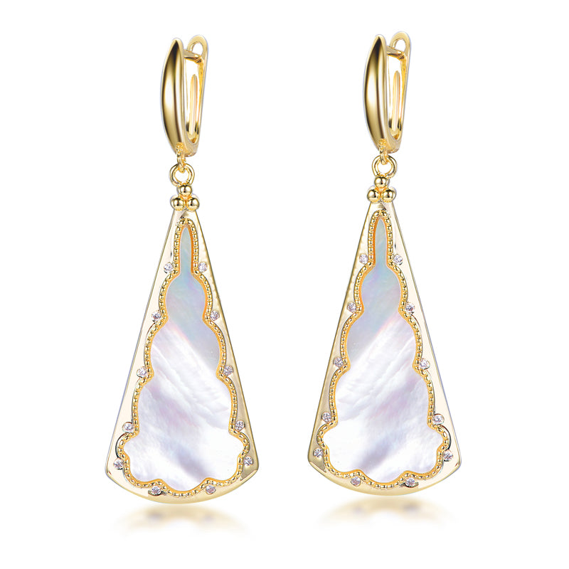 Gold Plated Sterling Silver and Mother of Pearl Drop Earrings