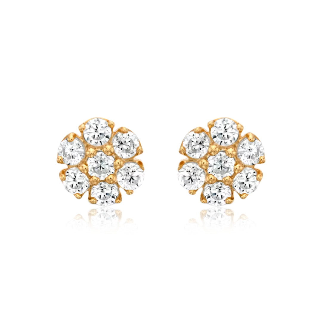 Gold Plated Surgical Steel Color CZ Flower Stud Earrings