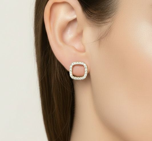 10K Gold Diamond Cushion Outline Stud Earrings