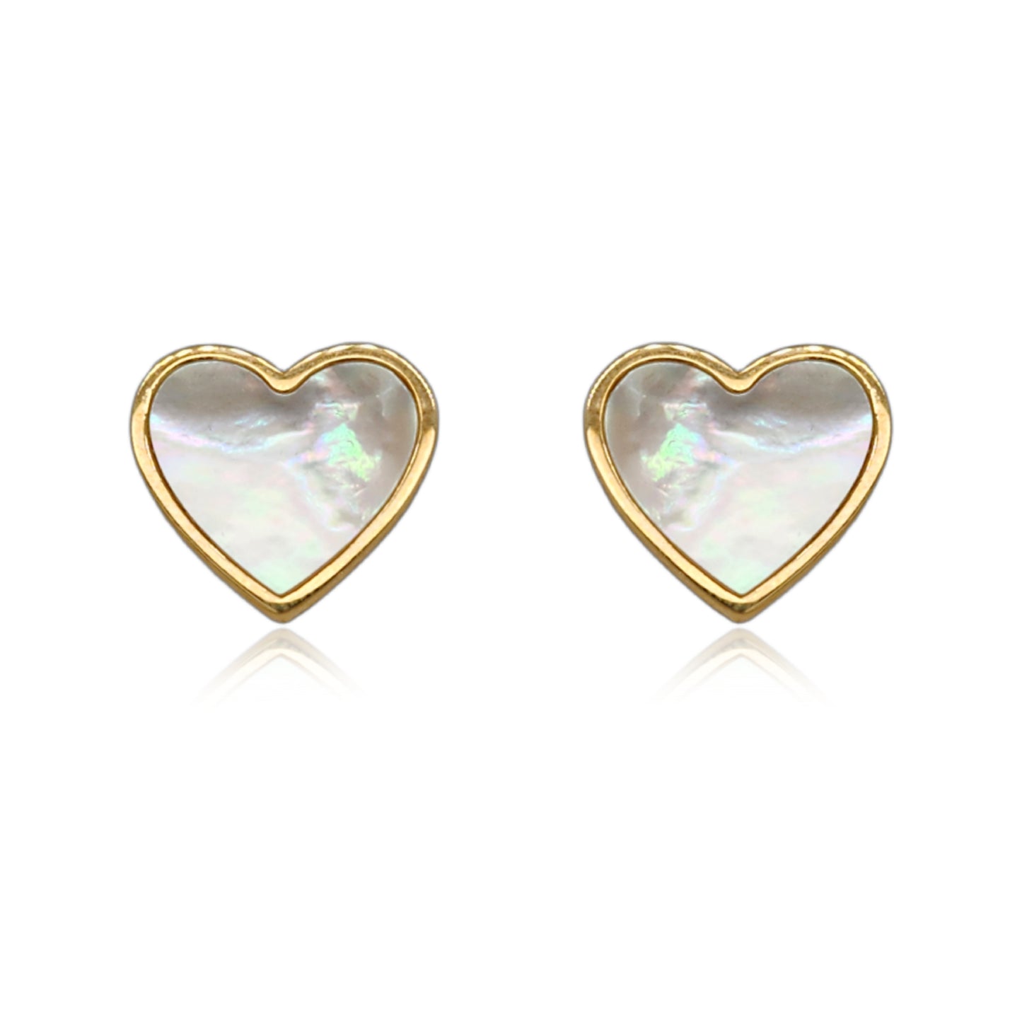 14K Gold 13mm Mother of Pearl Heart Stud Earring