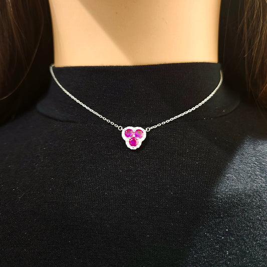 Rhodium Plated Sterling Silver 3 Stone Necklace