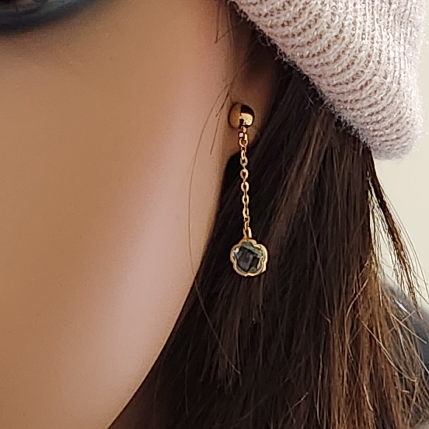 14k Gold Ball with Blue Topaz Flower Dangle Earrings