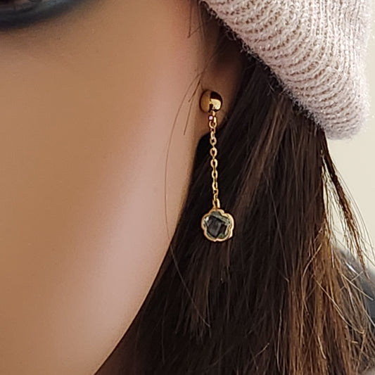 14k Gold Ball with Blue Topaz Flower Dangle Earrings