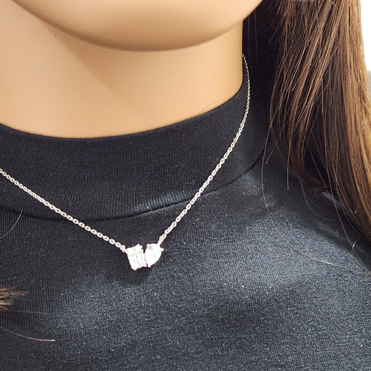 Sterling Silver Emerald Shape and Pear CZ Necklace