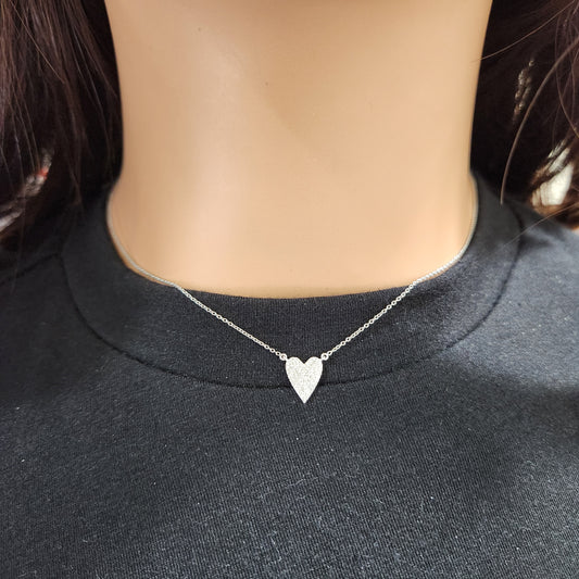 10K White Gold Small Micropave Diamond Heart Necklace
