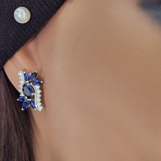 10K Gold Diamond and Created Sapphire Stud Earrings