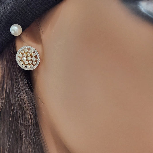 14K Gold Sprinkled Diamond Circle Stud Earrings