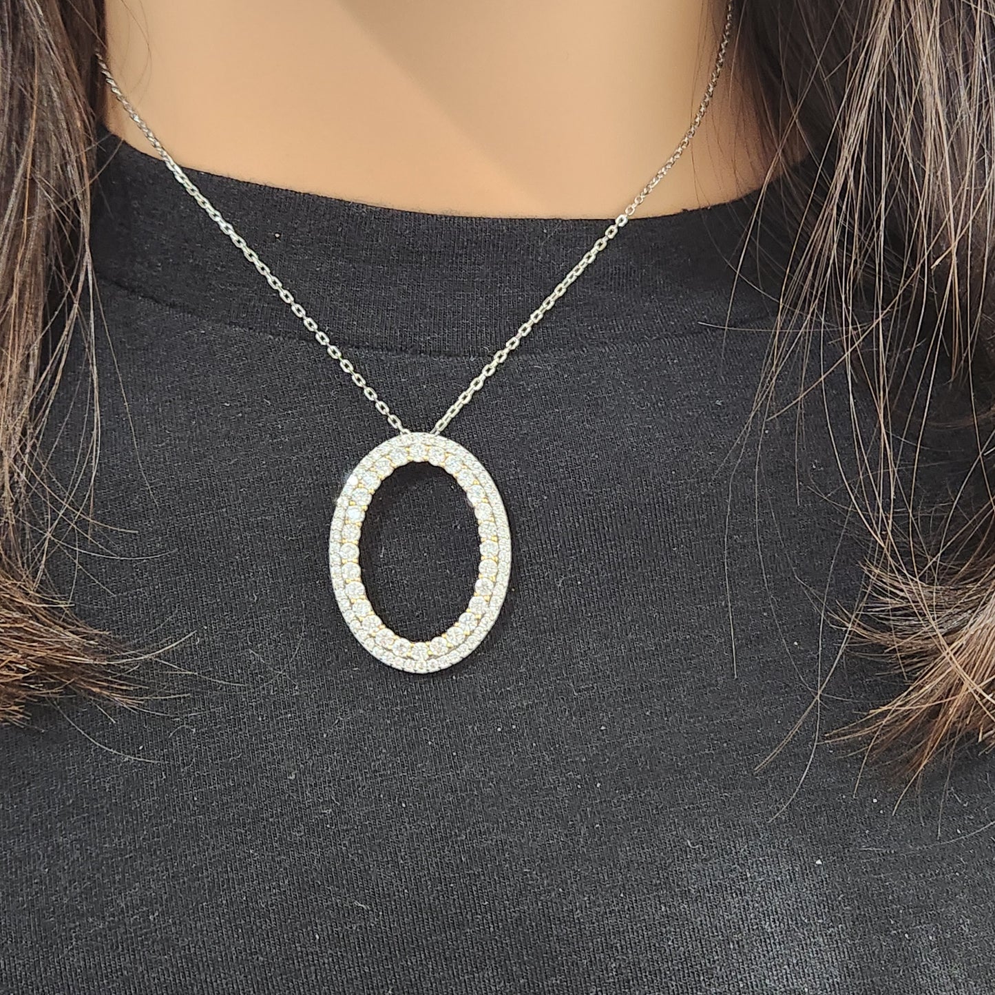 Sterling Silver Pendant Necklace with Clear and Colored Stone On Diamond Cut Chain