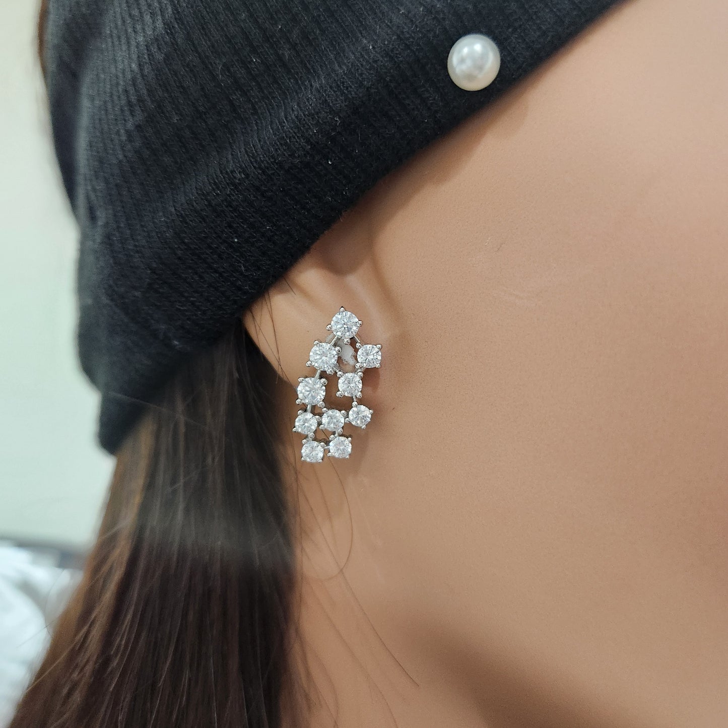 Rhodium Plated Sterling Silver 20 Stone Cluster Stud Earring