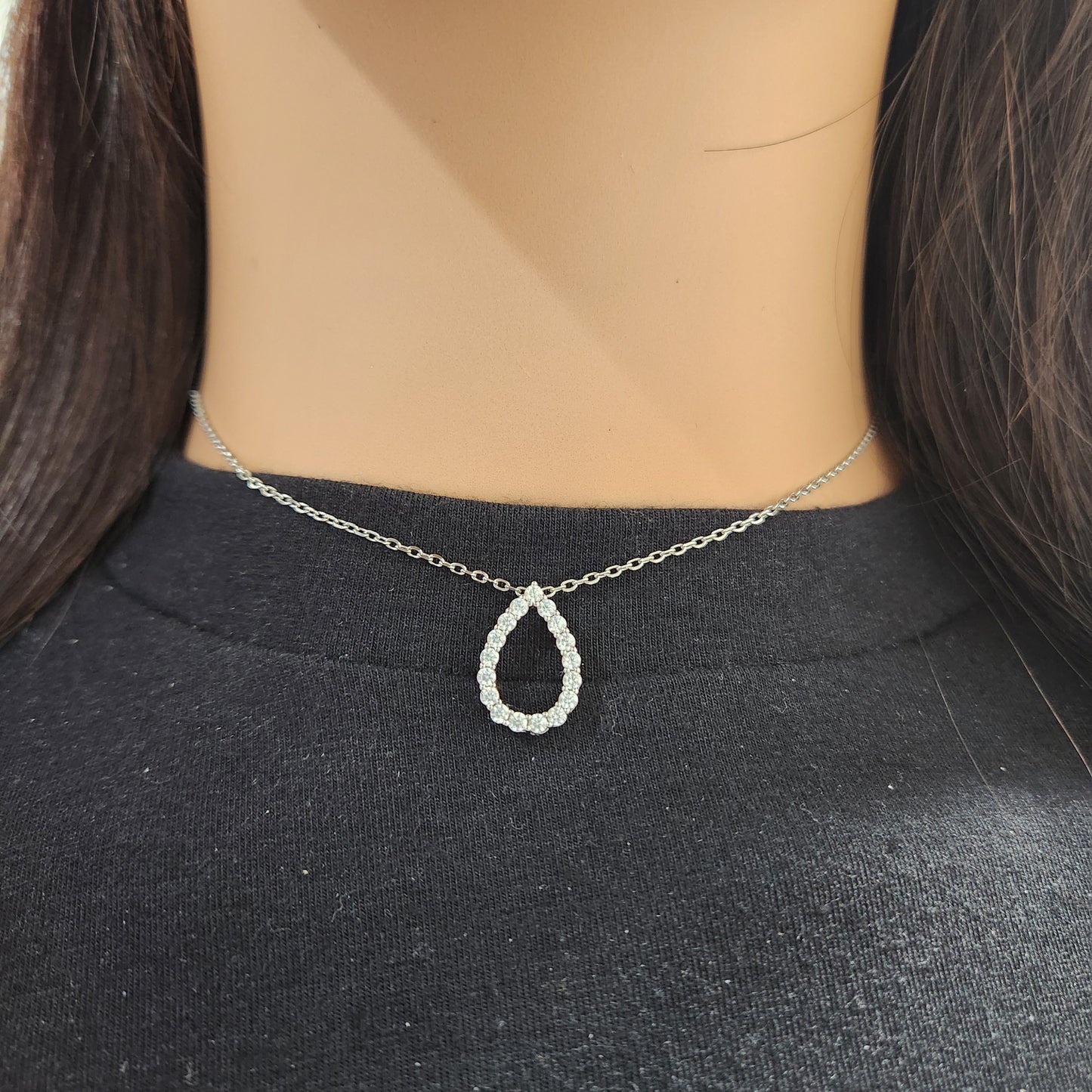 Sterling Silver CZ Outline Teardrop Necklace