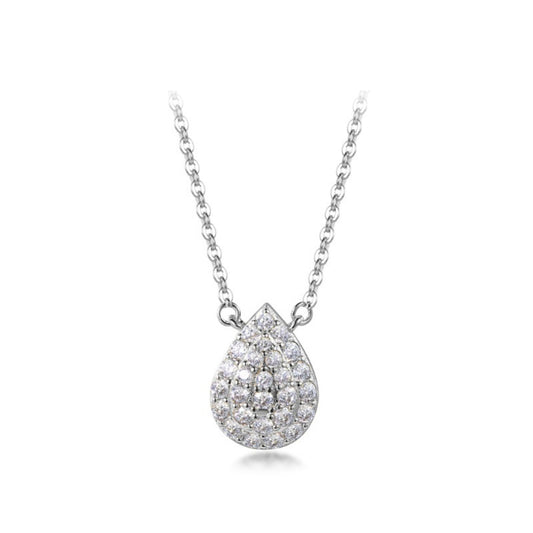 Sterling Silver Micropave CZ Pear Shaped Solitaire Necklace