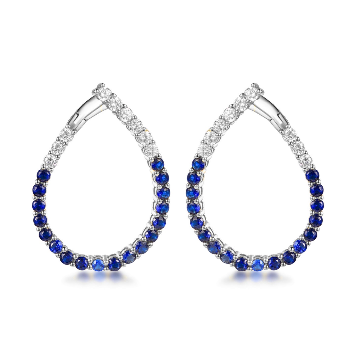 Sterling Silver Clear and Sapphire or Ruby CZ Front Back Teardrop Earrings