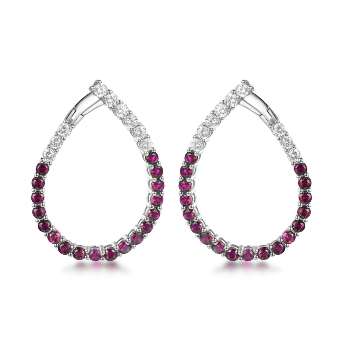 Sterling Silver Clear and Sapphire or Ruby CZ Front Back Teardrop Earrings