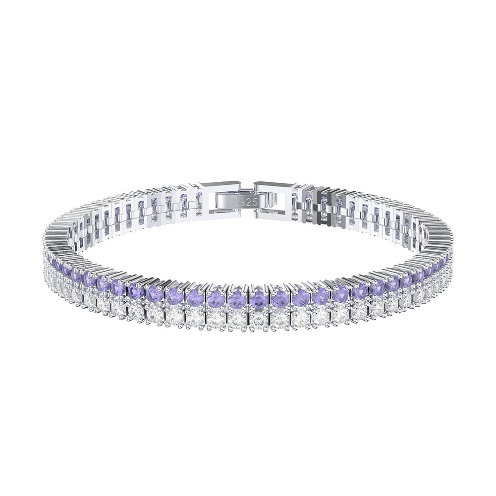 Sterling Silver Double Row CZ Bracelet With Fold Over Clasp