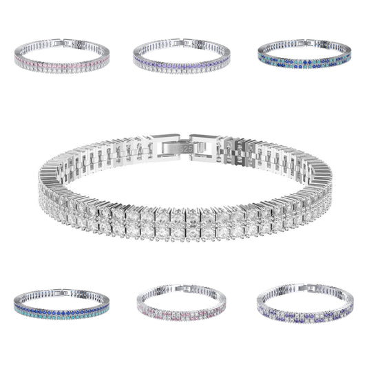 Sterling Silver Double Row CZ Bracelet With Fold Over Clasp