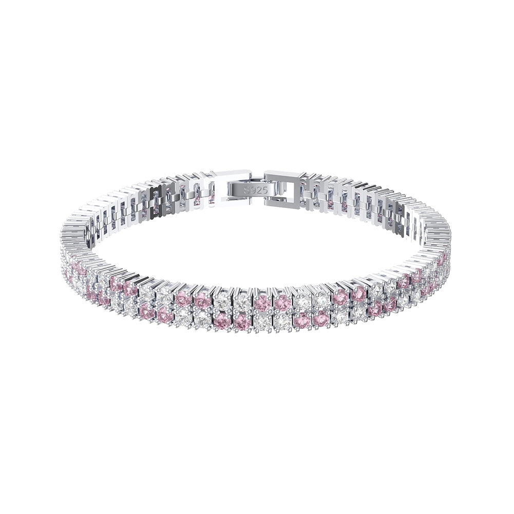 Sterling Silver Double Row CZ Bracelet With Fold Over Clasp