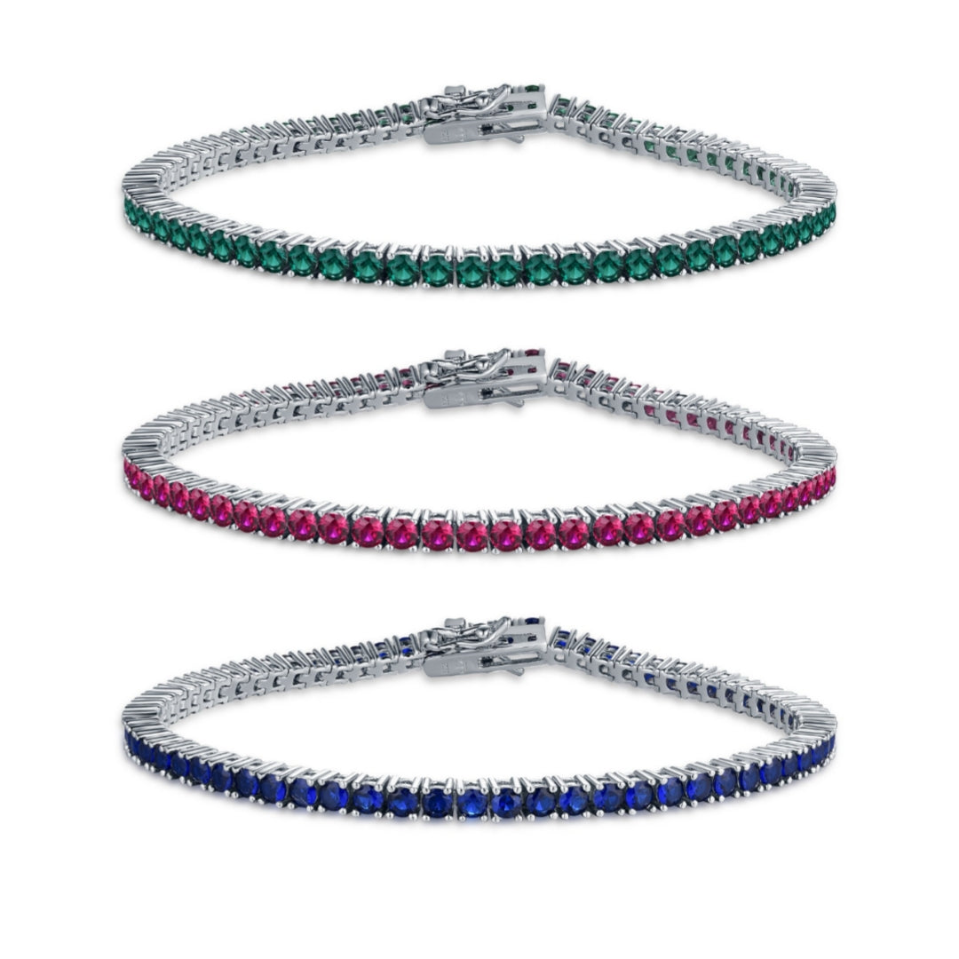 Sterling Silver Ruby, Emerald, Sapphire, Violet, or Black Colored CZ Tennis Bracelets