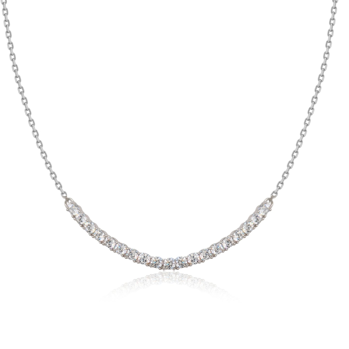 Sterling Silver Curved Tennis CZ Bar Necklace