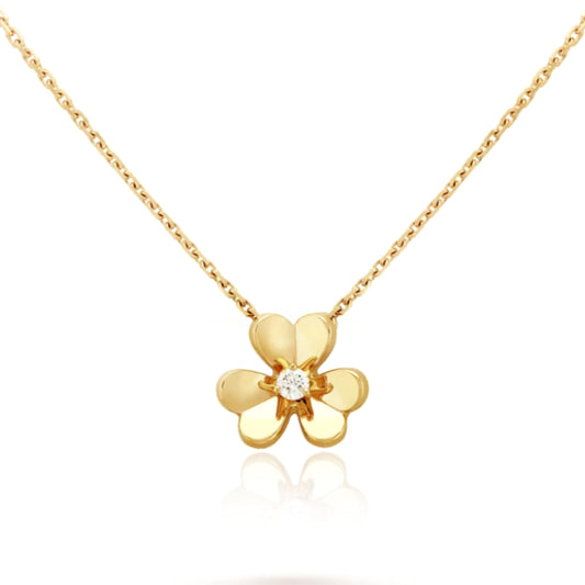 Gold Plated Sterling Silver Three Leaf Flower With Center CZ Necklace
