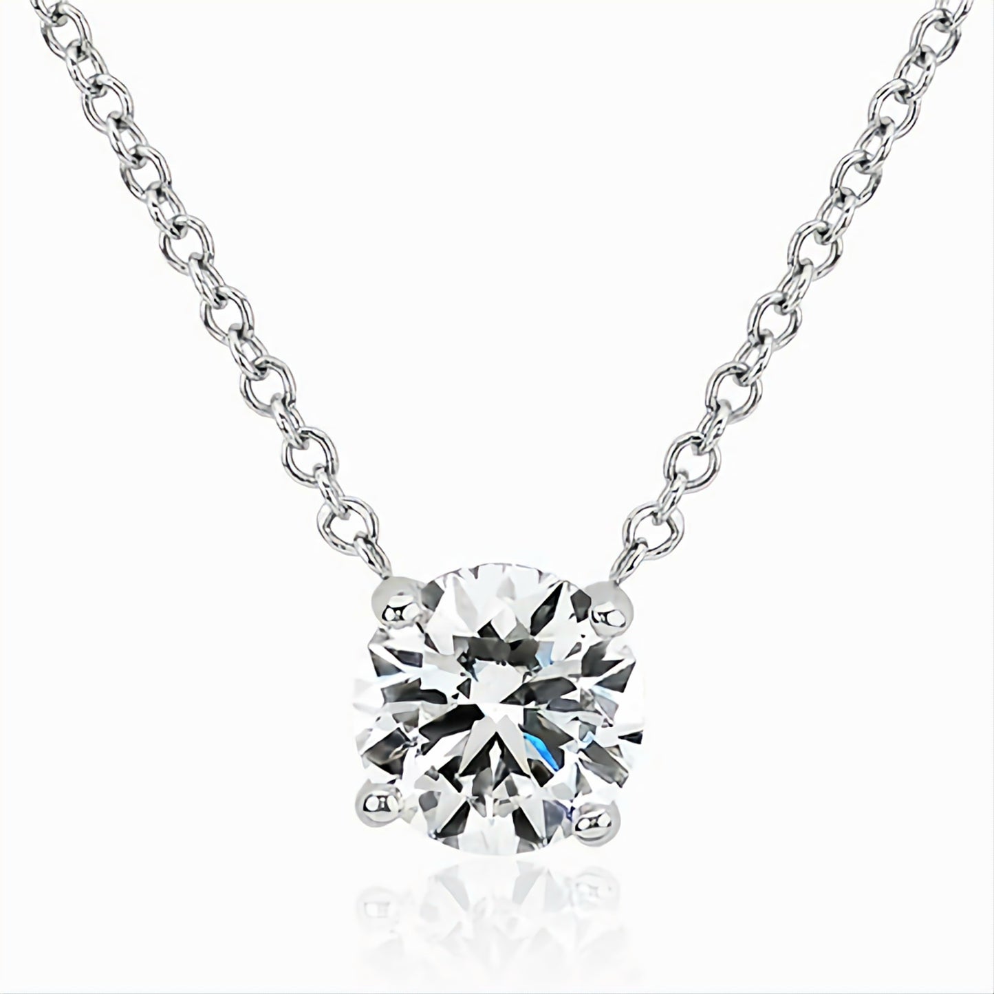 Rhodium Plated Sterling Silver CZ Solitaire Necklace