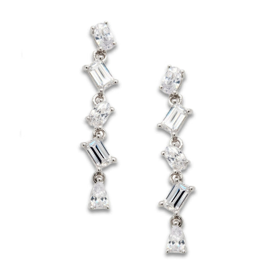 Sterling Silver One Strand Fancy Shaped CZ Earring