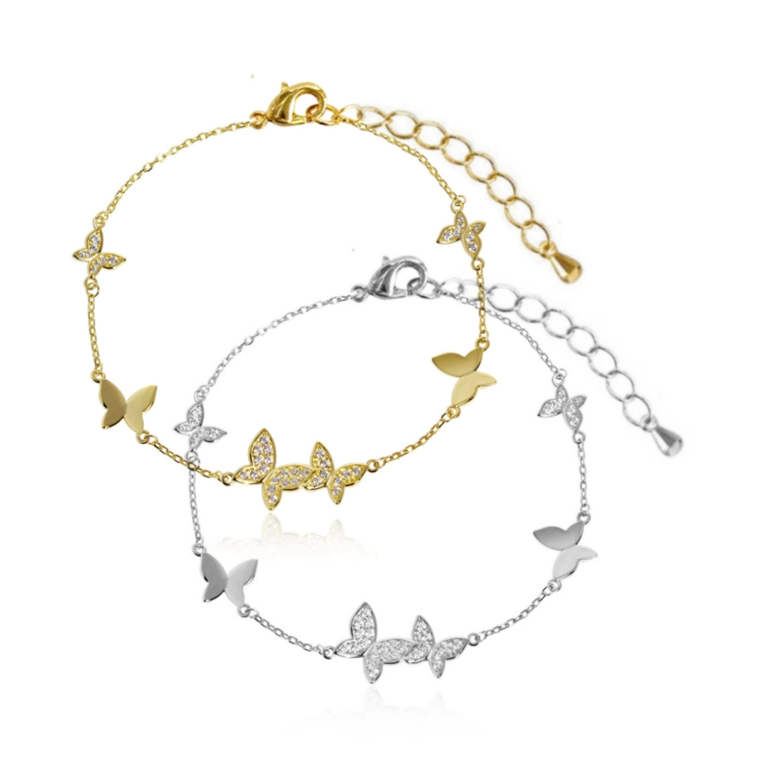 Sterling Silver 6 Butterfly Micropave Bracelet