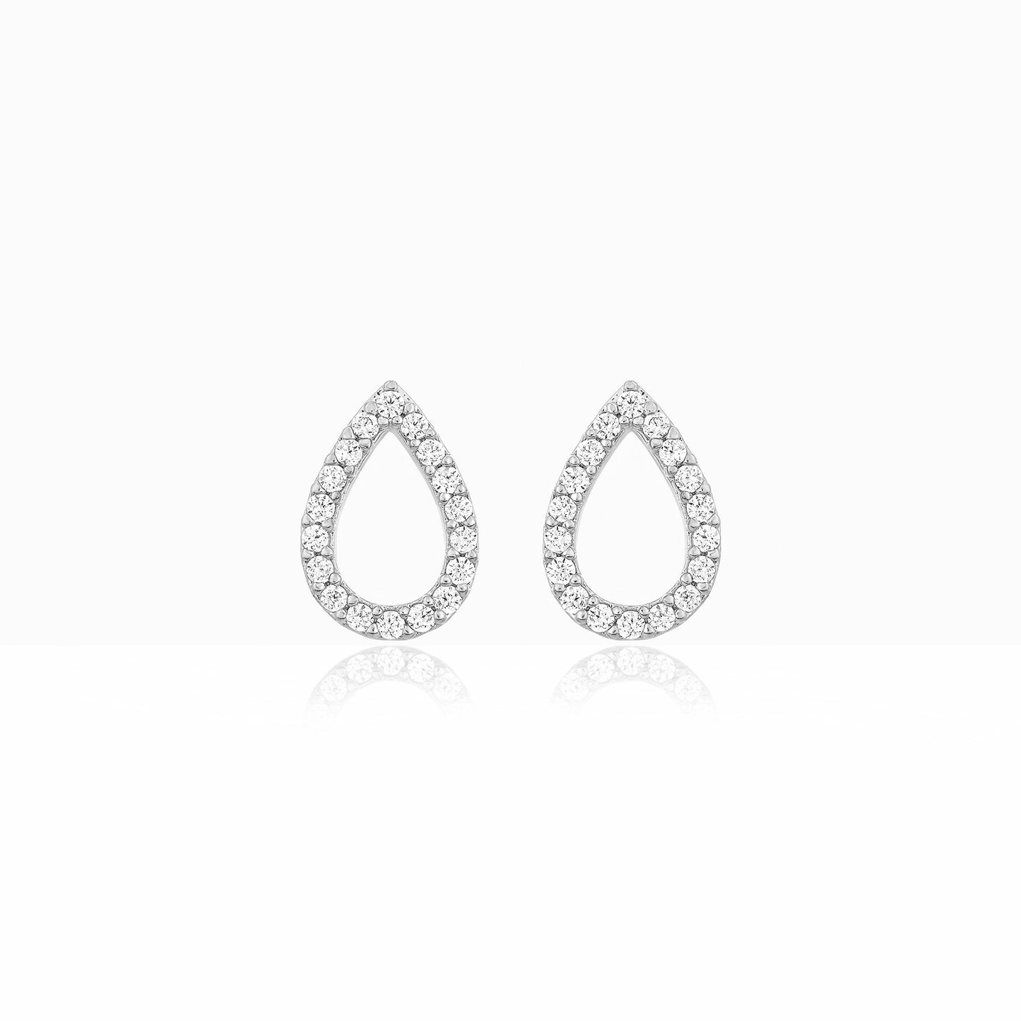 Sterling Silver CZ Outline Teardrop Stud Earring