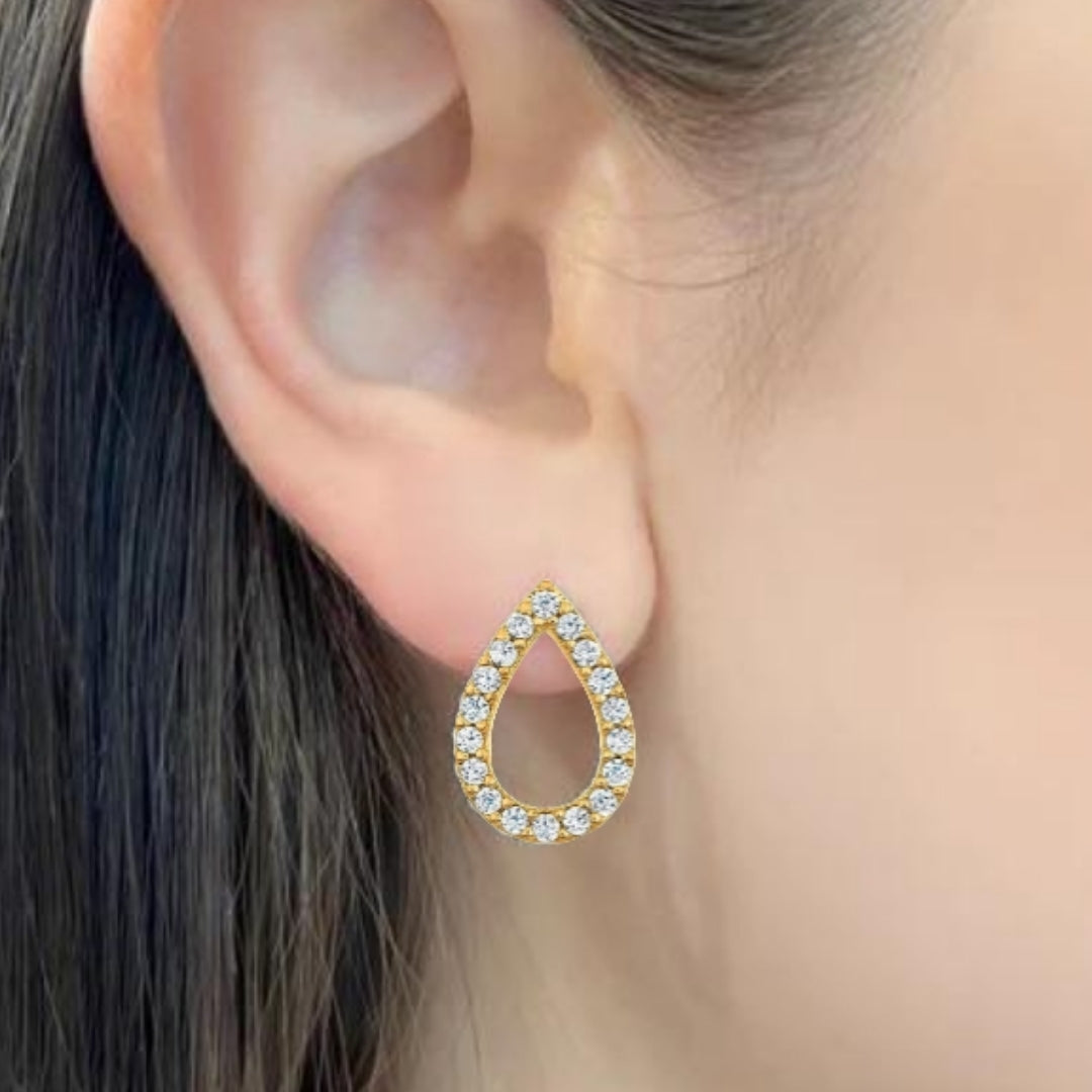 Sterling Silver CZ Outline Teardrop Stud Earring