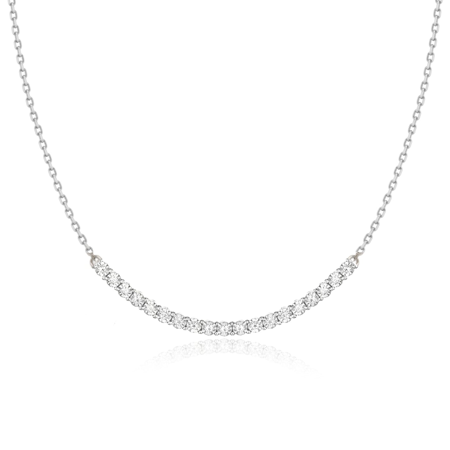 Sterling Silver Curved Tennis CZ Bar Necklace