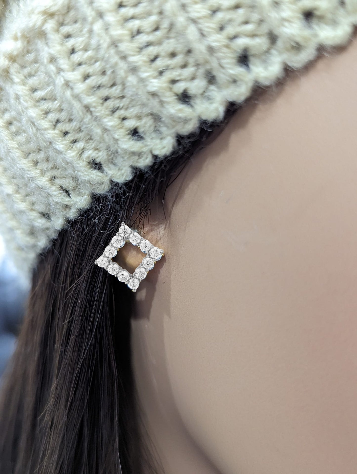 Sterling Silver CZ Outline Diamond Shape Stud Earring