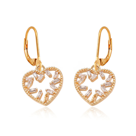 Surgical Steel Heart With Baguette CZ Earrings