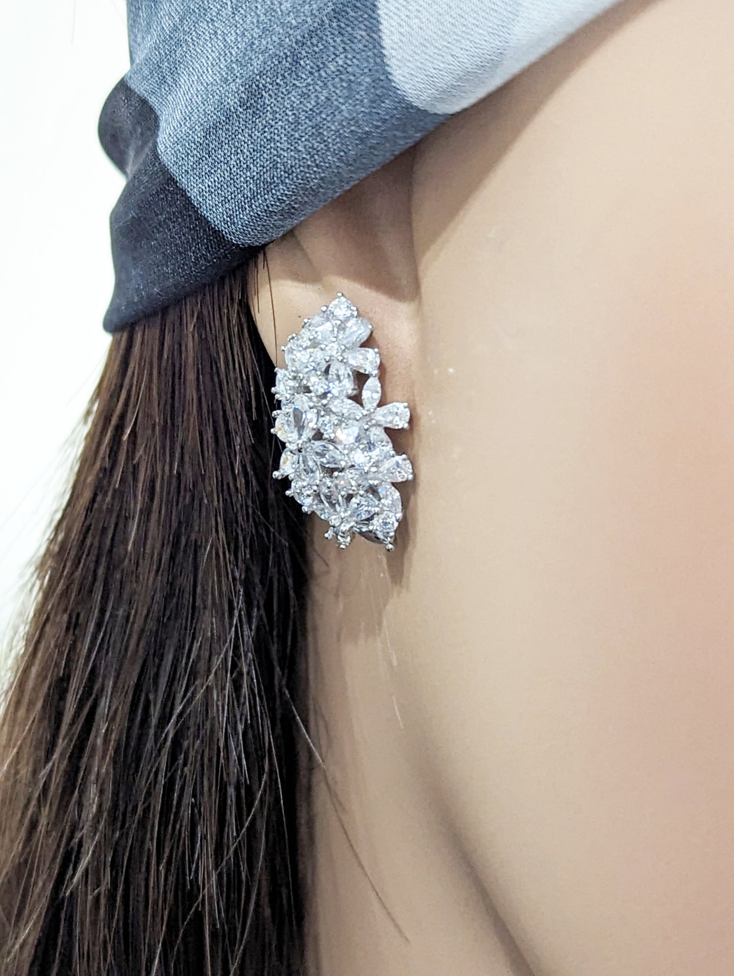 Sterling Silver Teardrop Cluster CZ Stud Earring