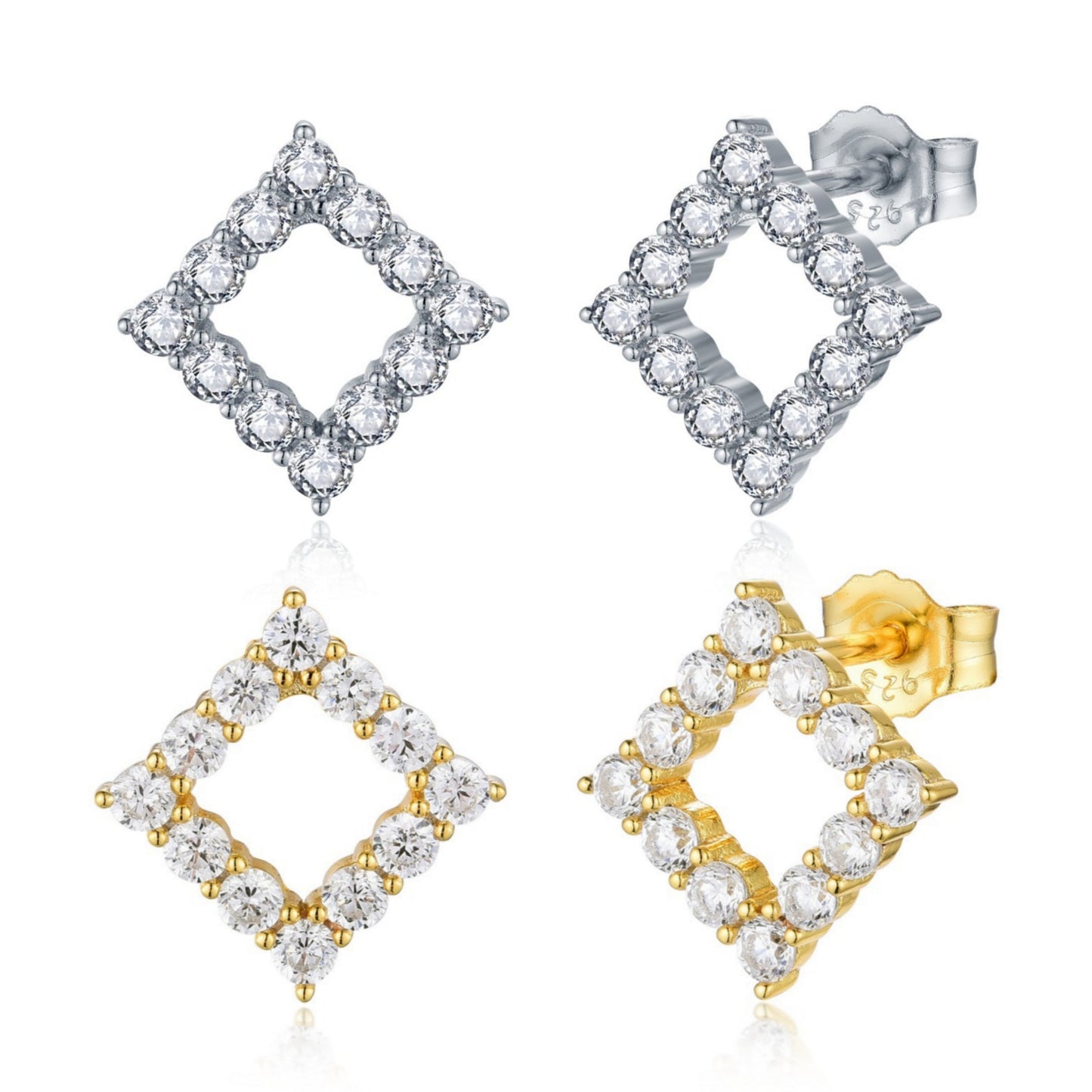 Sterling Silver CZ Outline Diamond Shape Stud Earring