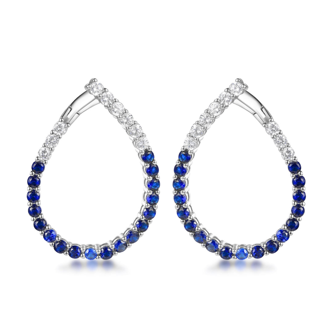 Sterling Silver Clear and Sapphire or Ruby CZ Front Back Teardrop Earrings