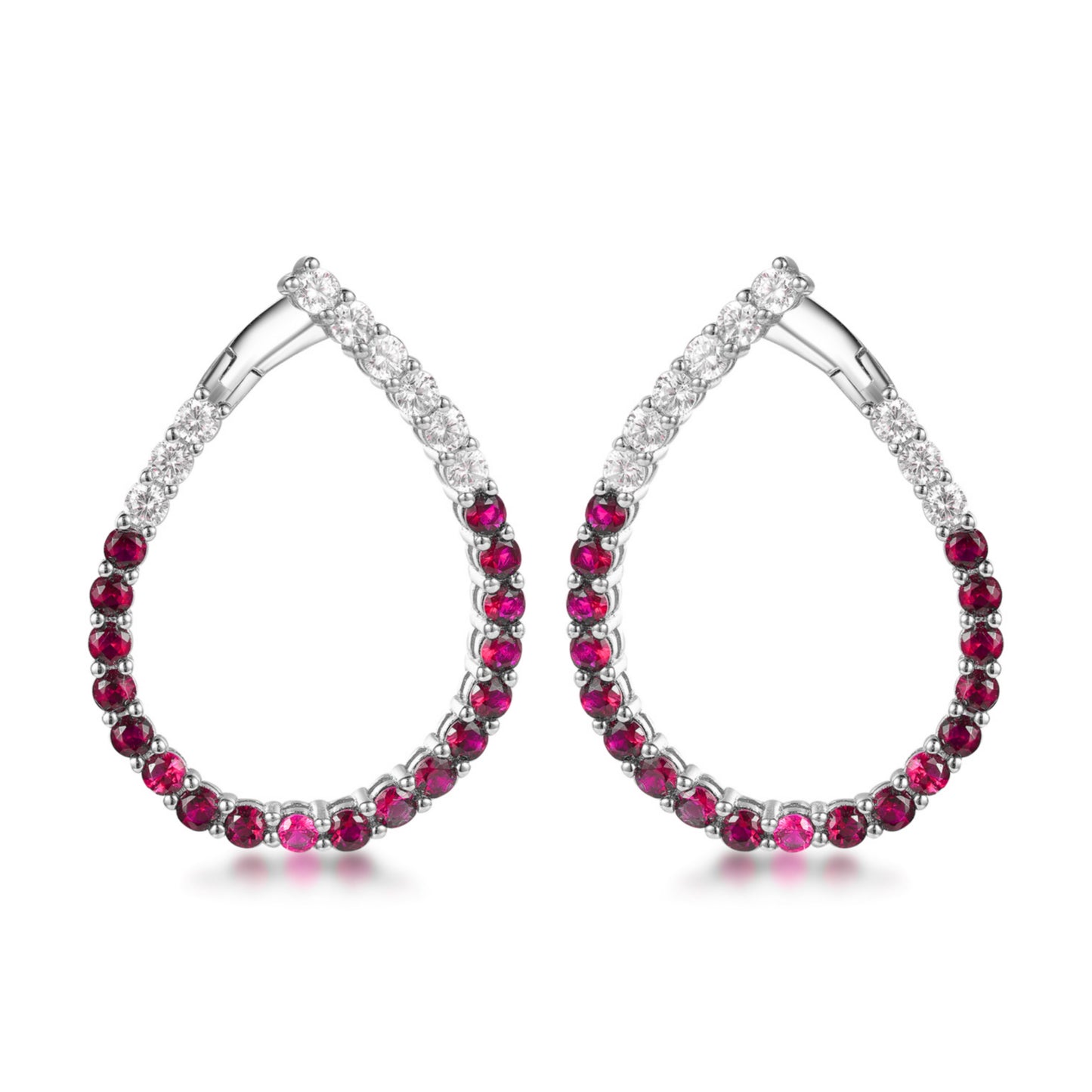 Sterling Silver Clear and Sapphire or Ruby CZ Front Back Teardrop Earrings