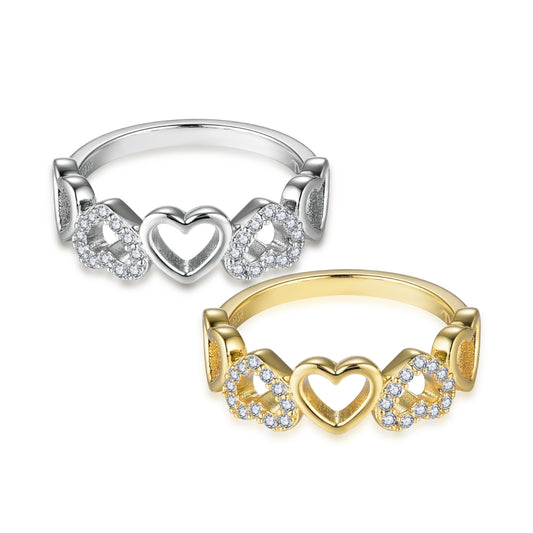 Sterling Silver Micropave and Solid Hearts Ring