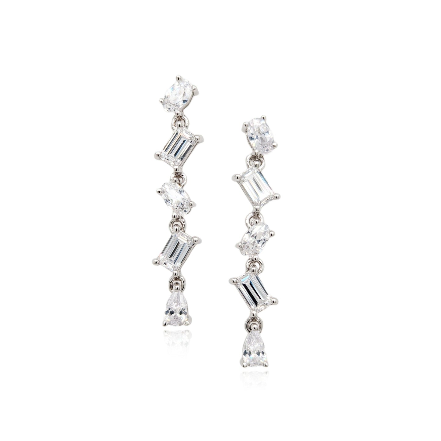 Sterling Silver One Strand Fancy Shaped CZ Earring