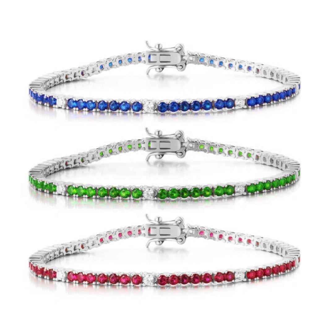 Sterling Silver Ruby, Emerald, and Sapphire Colored CZ Stone Bracelet