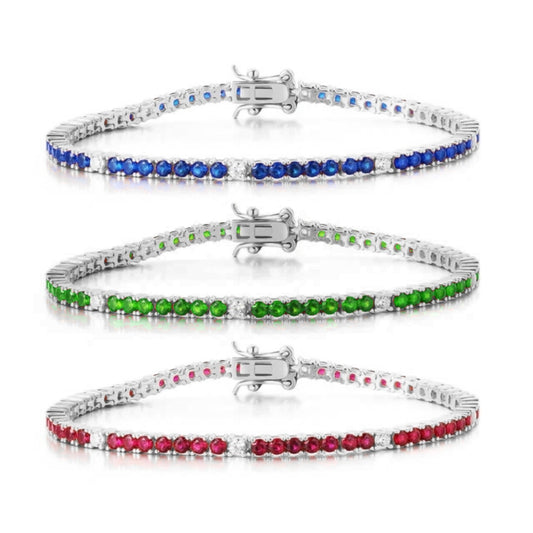 Sterling Silver Ruby, Emerald, and Sapphire Colored CZ Stone Bracelet
