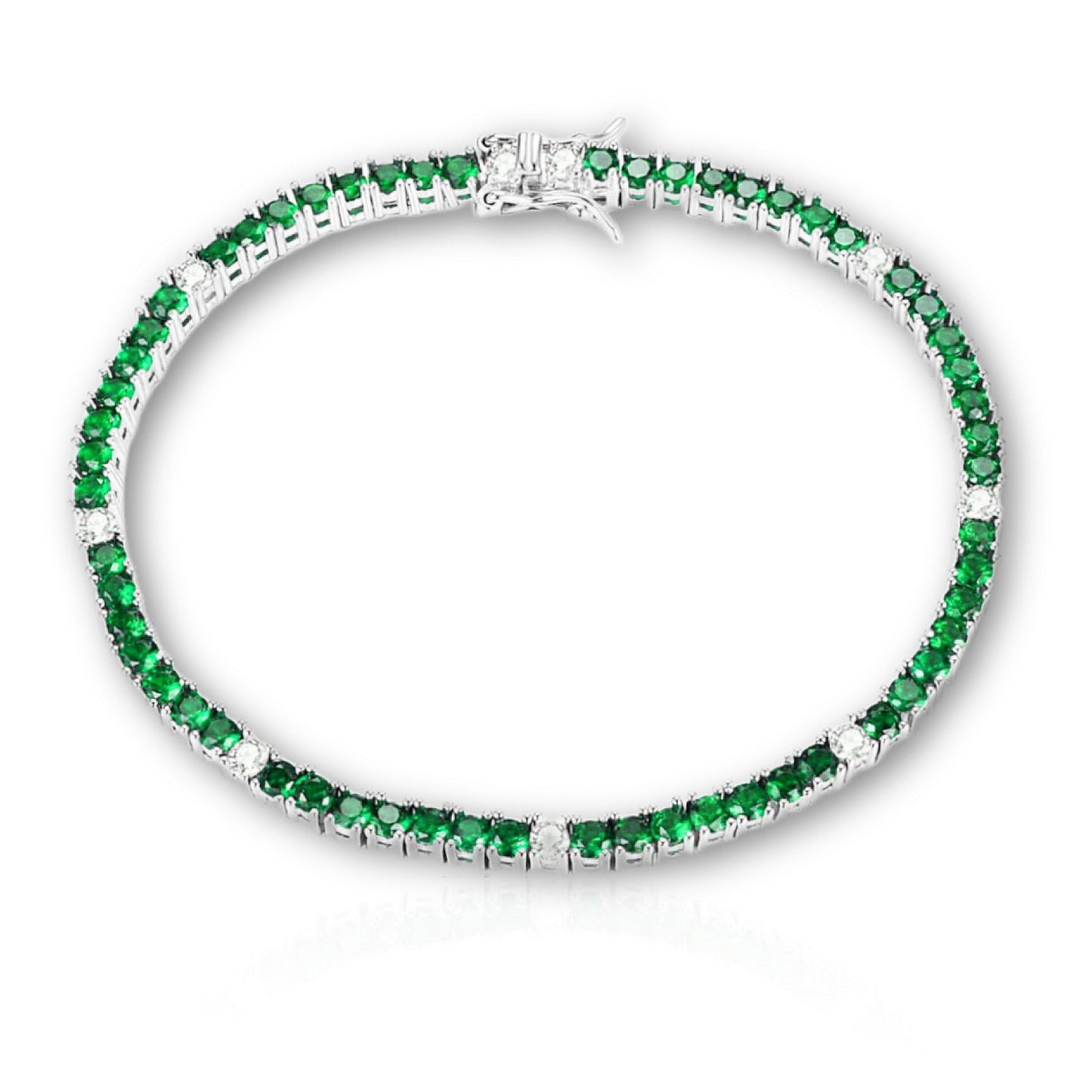 Sterling Silver Ruby, Emerald, and Sapphire Colored CZ Stone Bracelet