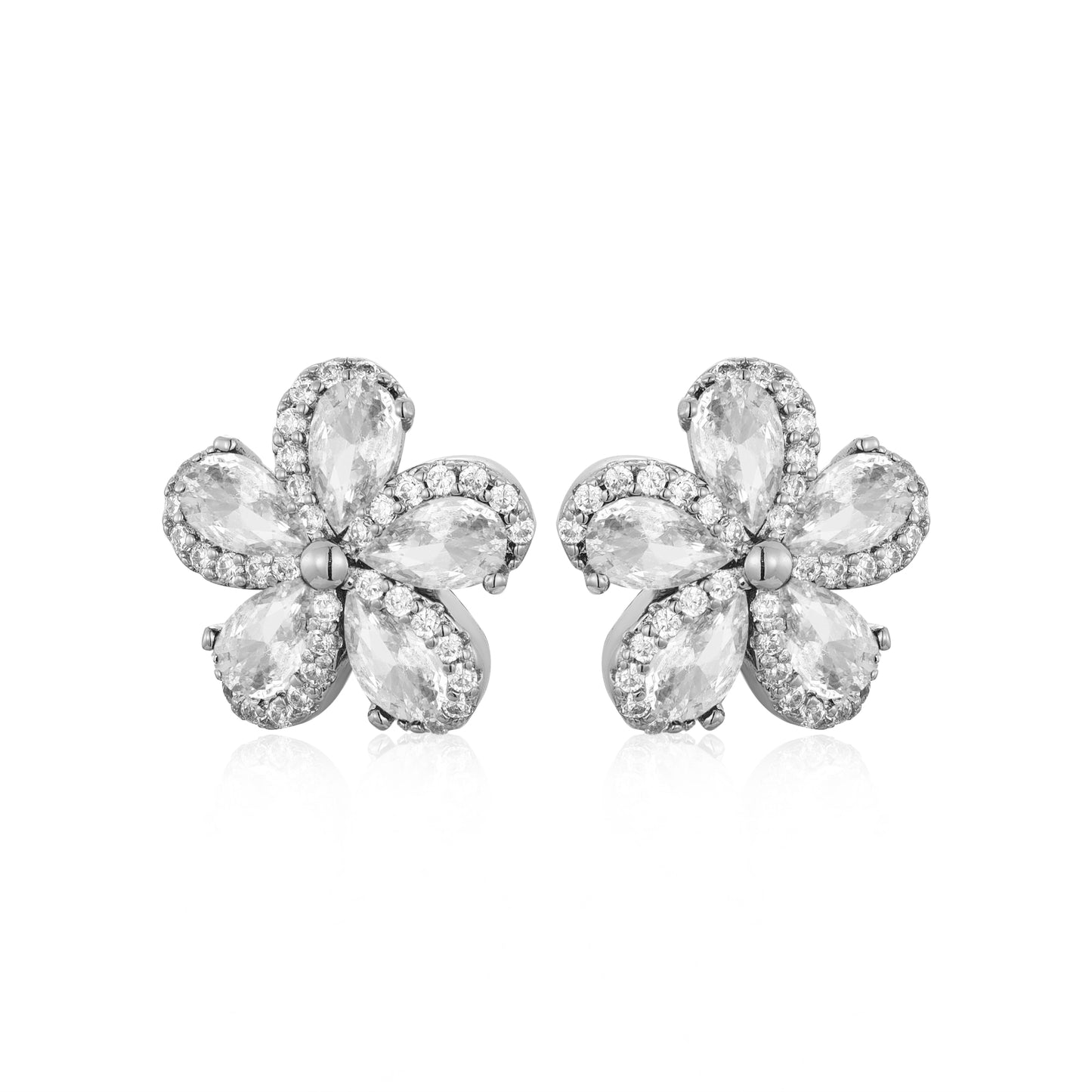 Lil' Empress Gold Plated or Rhodium Plated Surgical Steel 5 Petal Colorful CZ Flower Stud Earrings