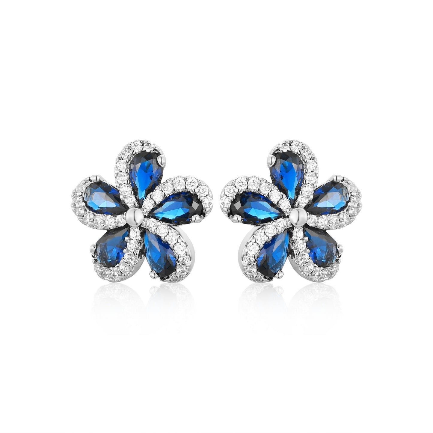 Lil' Empress Gold Plated or Rhodium Plated Surgical Steel 5 Petal Colorful CZ Flower Stud Earrings