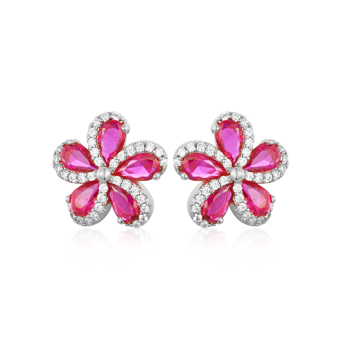 Lil' Empress Gold Plated or Rhodium Plated Surgical Steel 5 Petal Colorful CZ Flower Stud Earrings