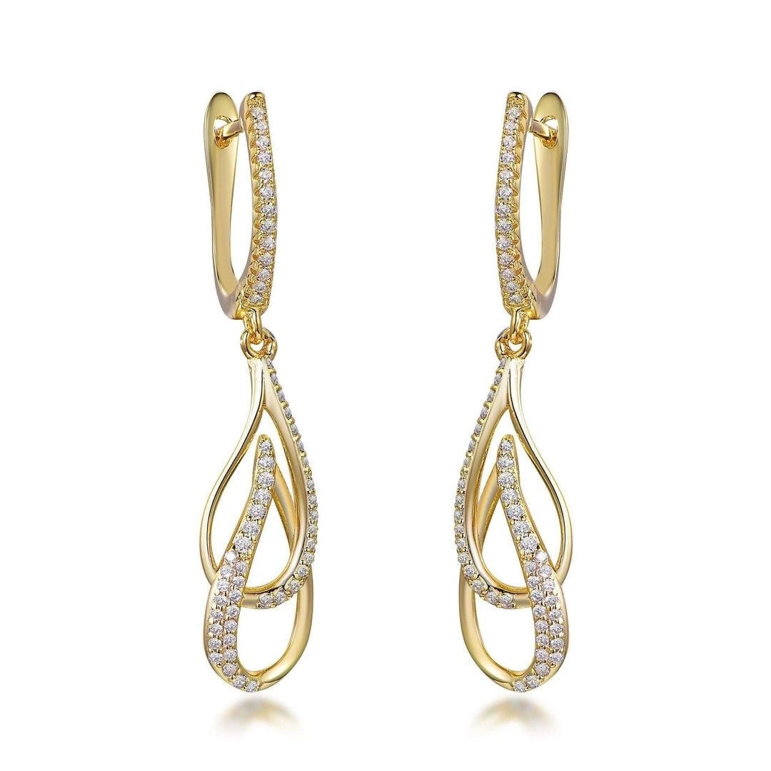 Sterling Silver Double Leaf on English Back Micropave Link Earrings