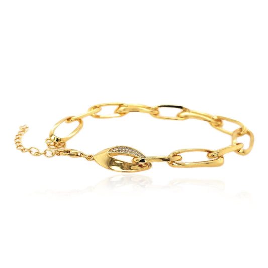 Sterling Silver Gold Plated CZ Link Paperclip Bracelet