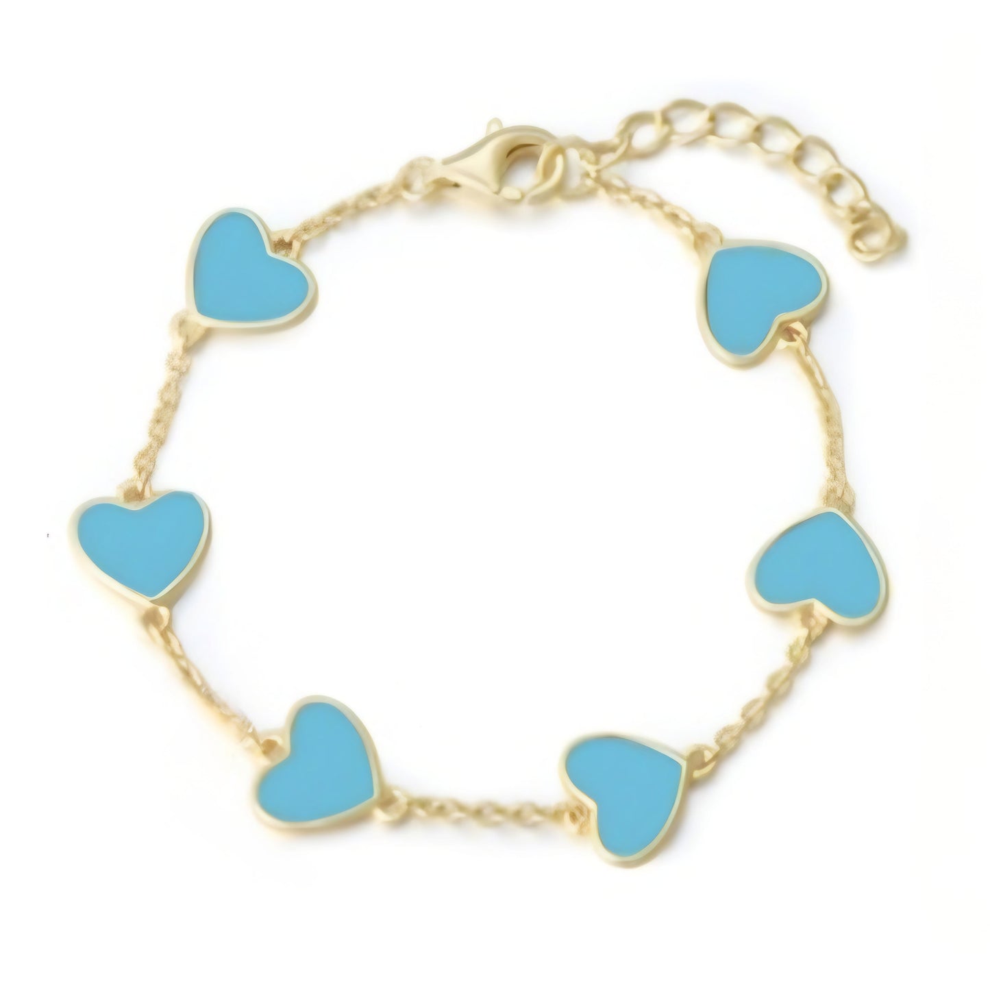 Gold Plated Sterling Silver Blue Enamel Heart Station Bracelet