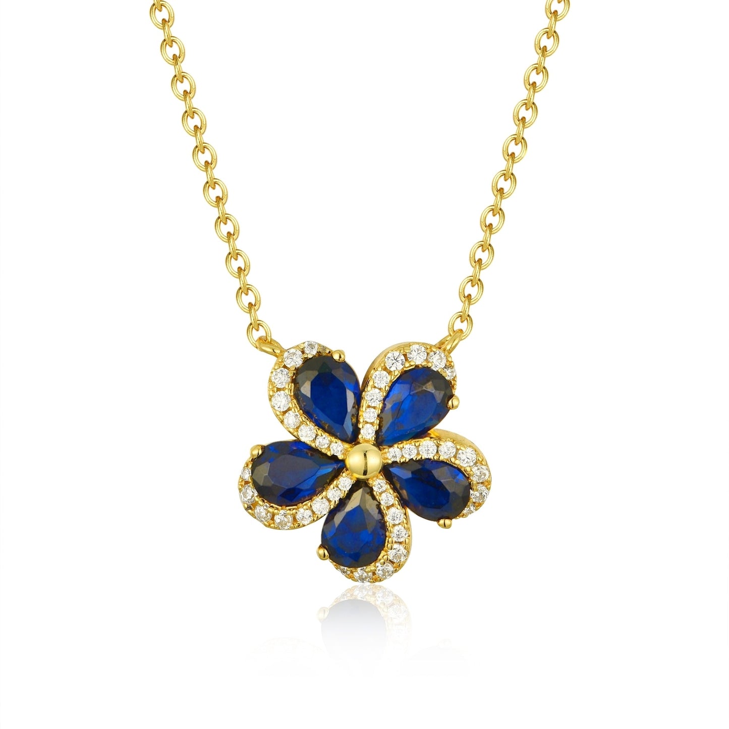 Sterling Silver 5 Petal Colored Stone Micropave Swirl Flower Necklace